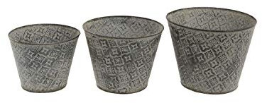 Juego de 3 o 1 maceteros de metal galvanizado en relieve | Maceta grande de jardín