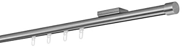 ondeco Gardinenstange auf Maß Innenlauf 20mm Cap 1-lauf Vorhangstange Deckenträger 1,1cm Stilgarnitur mit Gleiter für Vorhänge Edelstahl-Optik 400cm