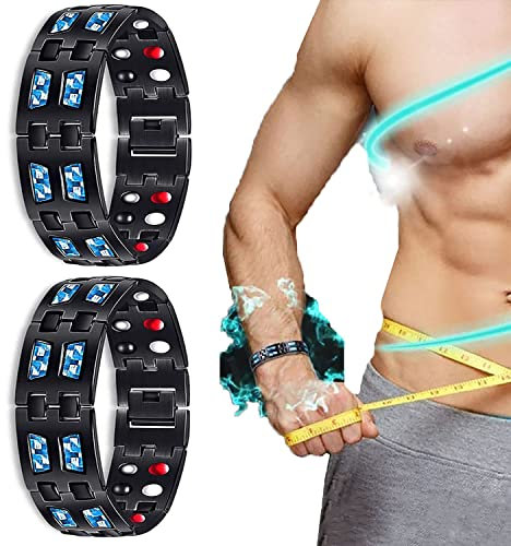 Karbonblaues Magnetarmband, Karbonblaues Titan-Magnetfeldtherapie-Armband Für Herren, Zweireihiges Magnetisches Slim Fit-Armband, Körperabnehmen, Gewichtsverlust, Anti-Müdigkeits-Armband (2 pcs)