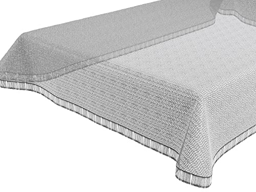 BEAUTEX Moa Weichschaum Tischdecke mit Fransen, Garten, Balkon, Terrasse, Camping - Oval 160x220 cm, Hellgrau