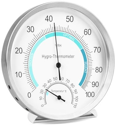 MplehDa Hygrometer Analog, Thermometer Hygrometer Innen Analog, 2 In 1 Raumthermometer und Feuchtigkeitsmesser aus gebürstetem Edelstahl, Zimmerthermometer und Hydrometer für angenehme Raumtemperatur