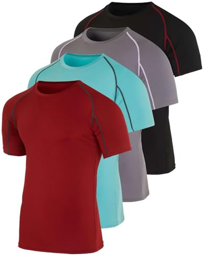 Real Essentials 4er Pack: Kurzarm-Kompressions-T-Shirt, Baselayer, Unterhemd, athletisches Top (erhältlich in Big & Tall), Set K, XX-Large