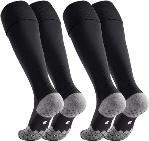 Kinder Stutzen Fussballsocken Fussballstutzen - Anti-Rutsch-Socken Stoppersocken 2 Paar EU 31-34 – Sportsocken Trainingssocke Sockenstutzen mit Noppen - für Fussball, Laufen, Training (Schwarz 1)