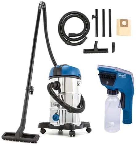 Scheppach 3in1 Nass- & Trockensauger NTS30v2 Set mit Polsterreinigungsbürste | 9 tlg. Zubehör | Nasssaugen - Trockensaugen - Ausblasen | 30 L Behälter | 1200W - 20 kPa Saugleistung | 3m Anschlusskabel