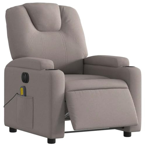 vidaXL Massagesessel, Sessel Elektrisch, Relaxsessel mit Liegefunktion Vibrationsfunktion, Fernsehsessel Liegesessel für Wohnzimmer, Taupe Stoff