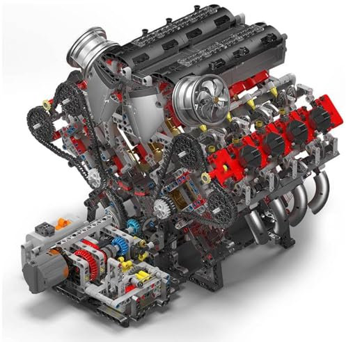 MocSpaß Technik V8 M0T0R, Technik Achtzylindermotor, 2710 Klemmbausteine V8 Zylindermotor MOC Bausatz für Kinder Erwachsene