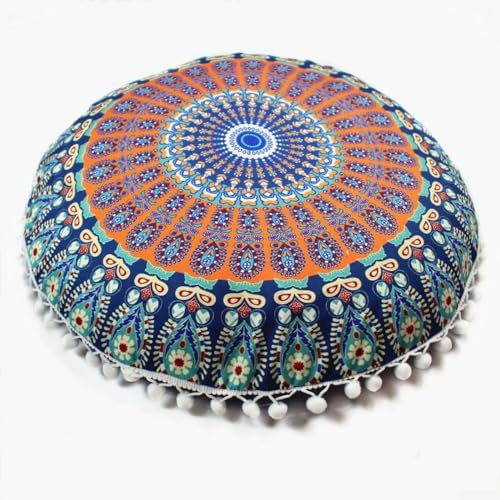 Hasaller Dekoratives rundes Bodenkissen für Erwachsene, Überwurf, Patchwork, Vintage, Boho, elegant, 43 cm, Lounge, Baumwolle, bestickt, Couch-Sitzbezug (Nr. 5)