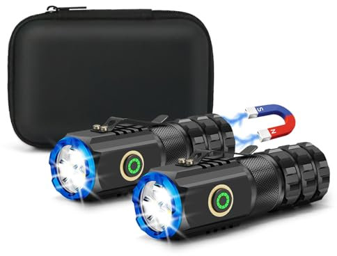 CARPESUN 2-Stück LED Kleine Taschenlampe Batteriebetrieben, 6 Lichtmodi Mini LED Taschenlampe Extrem Hell USB Aufladbar, Taschenlampe Klein mit Magnet und Seitliche Clip