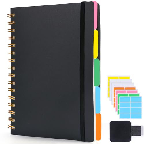 ihaspoko A5 Spiral Notizbuch Liniert, 5 Herausnehmbaren Trennblätter, Hart-PVC Einband, 300 Blatt 100GSM, für Arbeit/Büro/Unterwegs/Schule/Alltag