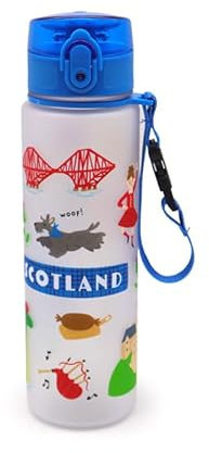 Puckator Scotland Souvenir Pop Top 600ml Shatterproof Bottle - Reusable Insulated Active Water Bottle Flask For Girls And Boys With A Carry Handle & Straw - Bpa Free - For School Nursery