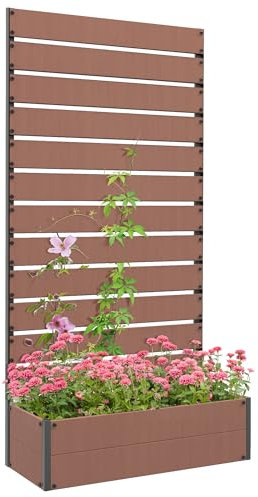 Outsunny Blumenkasten mit Rankgitter, Gartenhochbett, Outdoor-Blumenkasten für Kletterpflanzen, rechteckiger Blumenkasten Pflanzentopf für Balkon Terrasse Patio, 90,5x38x180 cm, braun