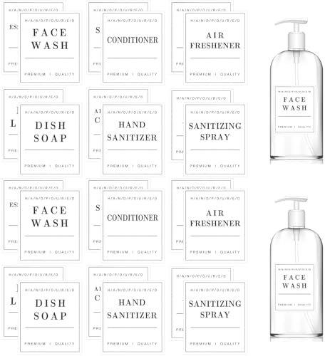 24 Pcs Waterproof White Bathroom Labels, Self-Adhesive Oil Resistant Soap Labels, Conditioner Dispenser Label Stickers for Shampoo Soap Body Wash, Shampoo Label for Bathroom Kitchen Laundry Room