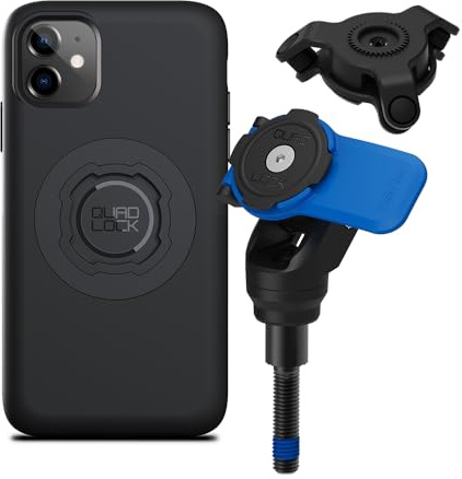 Quad Lock Handlebar Clamp Motorcycle Phone Mount with Vibration Dampener and MAG Phone Case for iPhone 11