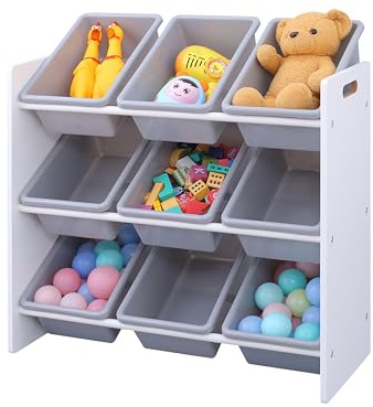 Duffy Kids Toy Storage Organizer with 6 Removable Bins - Large Toy Storage for Toddlers - Grey & White Bins