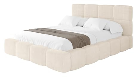 ALTDECOR Polsterbett mit Bettkasten und Lattenrost, Bett mit Kopfteil, Boxbett ohne Matratze, Doppelbett mit Stauraum - NATA 140x200 Beige