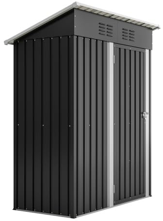 Gartenhaus Flachdach 152x84x182cm, kompakter Geräteschuppen mit abschließbarer Metalltür schwarz – 1,27m² Stauraum für Gartengeräte, Fahrrad & Werkzeug – Gartenschrank für Balkon & Terrasse