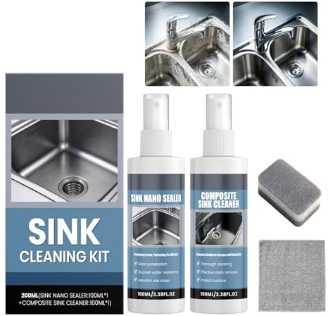 Waschbeckenreiniger und Versiegelungsset, Waschbecken-Rostentferner-Spray, Waschbecken-Nano-Versiegelung, Seifenschaum & Rostreiniger, für Küche, Bad, Wasserhahn, Duschköpfe Waschbeckens (1 set)