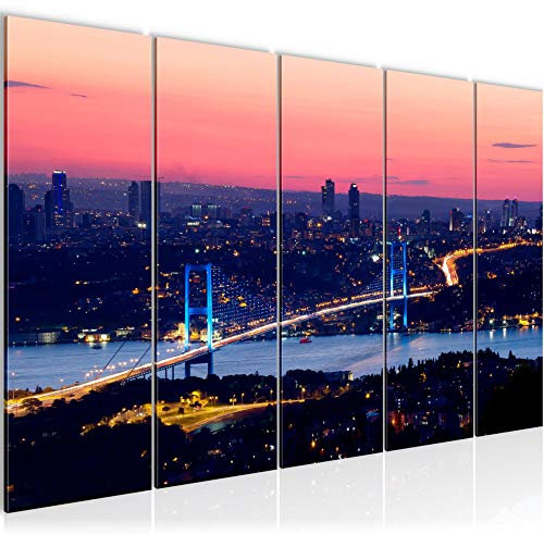Runa Art Wandbild XXL Istanbul Türkei Wohnzimmer Schlafzimmer 200 x 80 cm Blau 5 Teilig - Made in Germany - 603855a