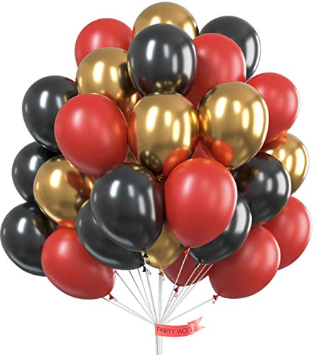 PartyWoo Luftballon Schwarz Rot Gold, Luftballons Satz von Ballons Schwarz, Ballons Weinrot und Ballons Metallic Gold, Luftballons Schwarz Rot Gold für Partydeko Weinrot, Partydeko Rot Gold