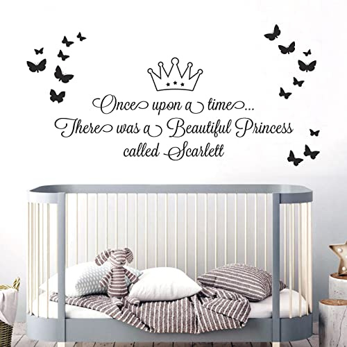 Once upon a time, there was a Beautiful Princess – Mädchenname Kinderzimmer Wandaufkleber [Schwarz]