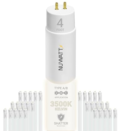 NuWatt 30 Pack 4 FT LED T8 Tube Light, T10 T12 Hybrid Type A+B, 3500K Neutral White, 18W High Brightness 2200 Lumens, Plug & Play OR Ballast Bypass Fluorescent Tube Replacement, Single or Double Ended