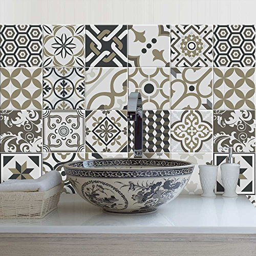 RE-COVERTILES - Adesivi per Piastrelle Bagno e Cucina 12 Pz 15x15 cm - PS00081 Decorazione murale in PVC impermeabile mattonelle mosaico stile cementine Azulejos