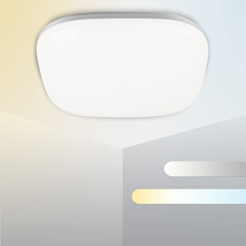 HOPHA LED Bathroom Lights Ceiling IP65 Flush Fitting Ceiling Light for Kitchen Hallway Balcony,18W 24W Selectable, 3000K 4000K 6000K Selectable,Modern Square White 28cm CE RoHS