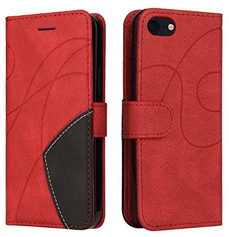 Fatcatparadise Cover per iPhone SE 2020/iPhone 8/7 (4,7 Pollici), Flip Caso in PU Pelle Case Libro Portafoglio Protettiva Custodia con TPU Antiurto,[Kickstand][Slot per Schede][Magnetica] (Rosso)