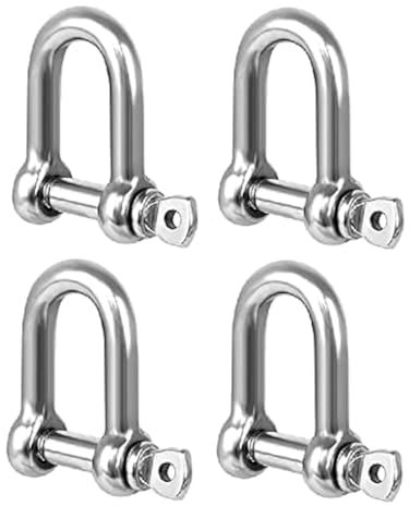 TERF M8 Heavy Duty Commercial D-Shackle Steel M8 (8mm) D-Shackle Ring Use For Heavy Duty Construction Rigging Vehicle Recovery Hauling Tie Downs Hanging and Multi Purpose Use - Pack of 4, Silver