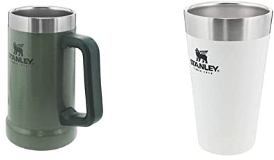 Stanley Adventure Vacuum Stein, Unisex-Adult, Verde con effecto Hammertone 2020, 1 Unidad (Paquete de 1) + Adventure Stacking Beer Pint, Unisex-Adult, Blanco Polar, 1 Unidad (Paquete de 1)