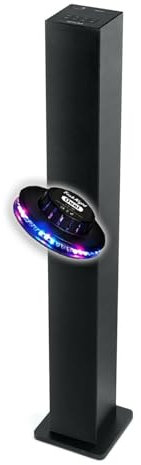 gef-roy Enceinte Colonne Muse M-1050 BT Enceinte d'intérieur Bluetooth USB 20W Noir, Jeu de lumière OVNI LED