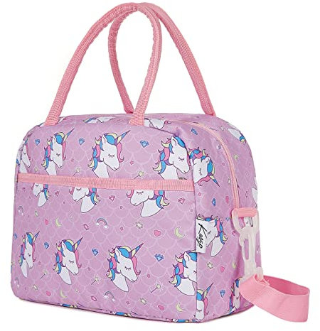 Kasgo Lunch Bag for Kid, Insulated Box Bag Girls Unicorn Lunch Tote Cooler Thermal Bag for Children with Front Pocket for School, Purple Unicorn