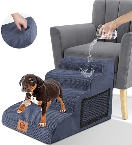 Zvonema wasserdichte Hundetreppe für Kleine Hunde, Hundetreppe 50cm Hoch,Waschbar Haustiertreppe, Hundetreppe Schwammleiter für Hohe Betten, Katzentreppe für Katzen und Hunde