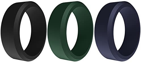 JewelryWe Schmuck 3 PCS Silikon Eheringe für Männer, 8mm Herren Gummi Hochzeit Bands Gummibänder Sport Ringe Flexible Silikonringe Geschenke schwarz/grün/blau Größe 59