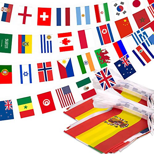 100 Länder-Flaggen, 2 Stück, 25 m, internationale Flaggen, Wimpelkette, Weltflagge, Banner, Dekoration für Schule, Sportveranstaltungen, große Eröffnung, Party