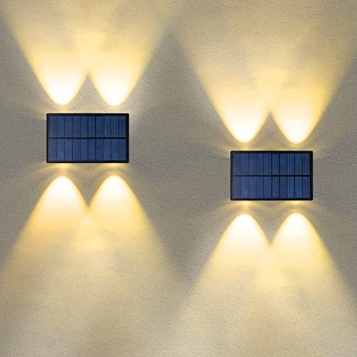YOHAYO Solarlampen für Außen Up Down Solarleuchten für Außen Sicherheitswandleuchte 2 Beleuchtungsmodi Wasserdicht IP54 Wandleuchte Garten Warmweiß für Terrasse Veranda Hof Treppenhaus 2 Stück