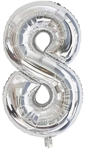 Vthoviwa 40 Zoll/18 Farbens Luftballon Zahlen 8 Silbrig, Luftballon 8. Geburtstag Foil Ballon, 0123456789,10-19,20-25,30,40,50,60,70,80,90, Folienballon 8 Party Dekoration Helium Unterstützen