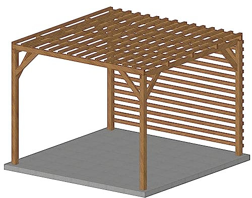 Pergola en Bois Massif 3x3, Classe 3, Durable, toiture Brise Soleil et Fond Brise Vue en persienne