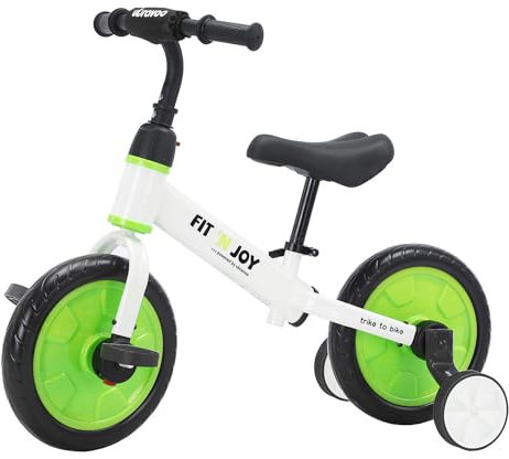 UBRAVOO Kinder Laufrad Fit in Joy, 4-In-1 Kinder Laufrad ab 2 Jahre bis 4,Laufrad mit pedalen und Stützrädern,Kinderfahrräder Balance Fahrrad für Jungen Mädchen-Grün