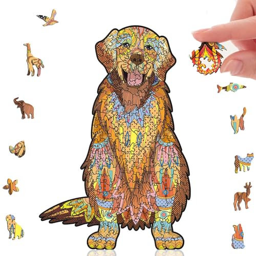 ieron 200 Teile 3D-Holzpuzzle 7,9 x 11,8 Zoll, Golden Retriever, Hundetier-Puzzlebox, Geschenkidee zum Geburtstag, Weihnachten, für Kinder, Familienspiel und Hobby
