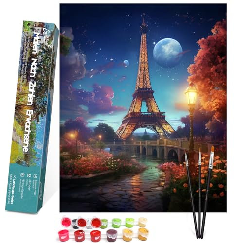 Bougimal Peinture par Numéros pour Adulte, avec Pinceaux et Acryliques Bricolage Peintures Kits pour Enfants/Débutants, Toile 40×50 cm, Tour Eiffel.