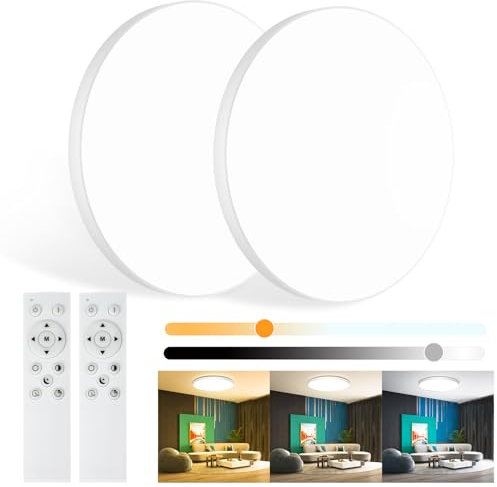 Deckenlampe Led Deckenleuchte Dimmbar mit Fernbedienung, 2 Stück Ø28cm 3000K~6500K,24W 2000LM, IP44 Wasserfest, Led Deckenlampe Led Lampe Wohnzimmer Flach Rund für Schlafzimmer/Wohnzimmer/Bad/Flur