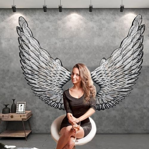 YUZDNM Silber Engelsflügel Wanddeko, 100X38CM Große Engelsflügel An Der Wand Befestigte Hängende Antike Art-Wanddekoration, Wohnzimmern, Esszimmern, Bars, Engelsflügel-Kunst-Wanddekoration