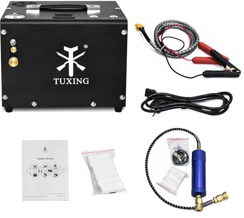 TUXING Compresseur d'air PCP 4500 psi/30 Mpa, arrêt automatique, pistolet à air et pompe de réservoir de paintball avec séparateur eau/huile, adaptateur d'alimentation intégré (220 V AC ou batterie de