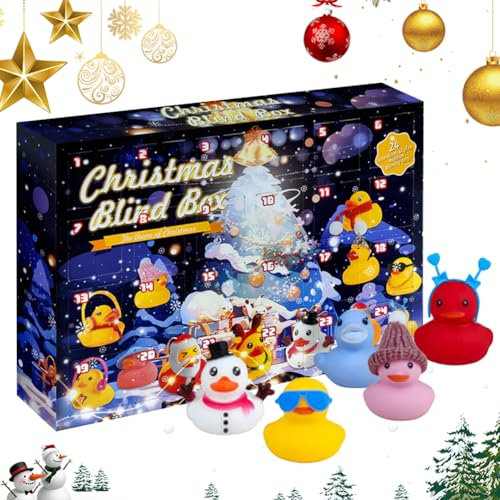 Gummi-Enten-Adventskalender 2024, 24 Tage, Weihnachts-Countdown-Adventskalender mit 24 verbesserten niedlichen Gummienten, Baby-Adventskalender, Spielzeug-Adventskalender, Badeente für Kinder und