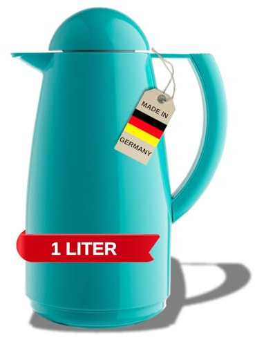MARKUTEC Clip Thermoskanne – 1 Liter – Peacock Blau – Schraubverschluss – Hochwertiger Glaseinsatz – Ideal für Tee & Kaffee