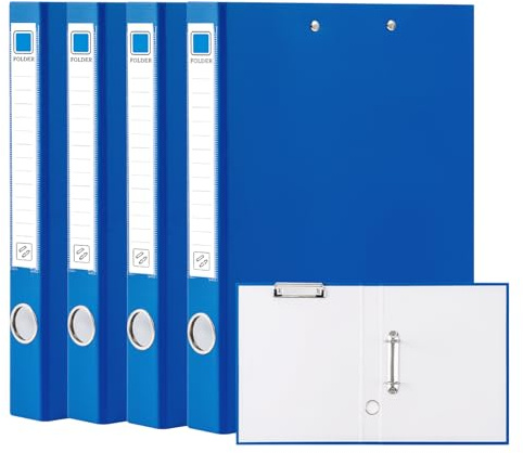 Hotyin Ringbuch mit Klemmbrett, 4 Stück A4 Ringbücher, 45 mm Rücken, 2 D-Ringbuch & Klemmbrett, 2-in-1-Ordner zur Organisation von Dokumenten, Blau