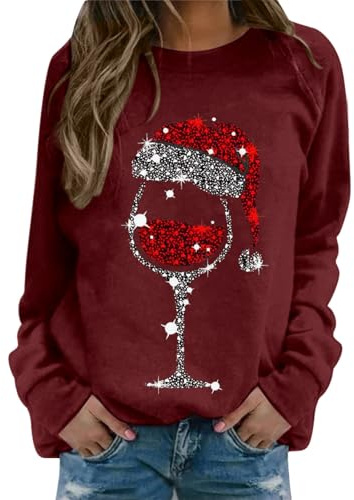 Weihnachtspullover Damen Sweatshirt Weihnachts Langarmshirt Wichtel Druck Rundhals Weihnachten Pullover Herbst Winter Langarm Xmas Pulli Tops Merry Christmas Sweat Oberteil Lustig Weihnachtspulli
