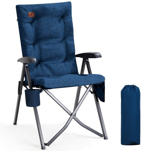 EVER ADVANCED Campingstuhl Faltbar Rückenverstellbar in 4 Positionen bis 150 KG Klappstuhl 6cm Dicke Gepolstert mit Seitentasche Getränkhalter Gartenstuhl Hohe Lehne Angelstuhl für Camp Garten Balkon