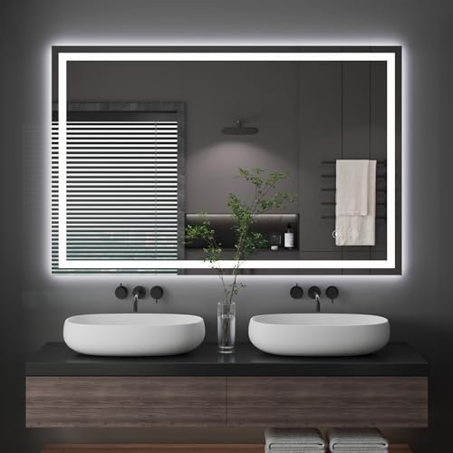 Dripex Badspiegel mit Beleuchtung Led Spiegel mit Touch-Schalter, Dimmbar, 3 Lichtfarbe Einstellbare Badezimmerspiegel mit Beleuchtung, Beschlagfrei 80 x 120 cm